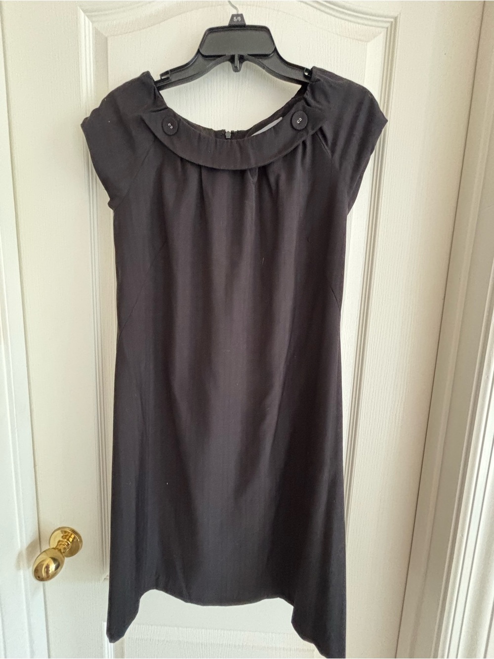 NY Collection sz Small S Black Cap-Sleeve Shift Dress poly rayon wool blend